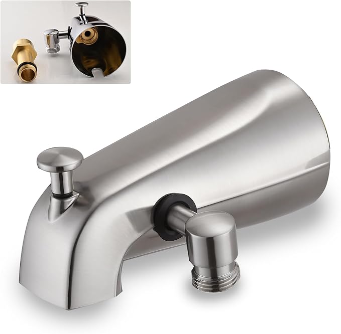 All Metal Tub Spout with Diverter Brushed Nickel, Fits Threaded 1/2" or 3/4" IPS, Tub Faucet with Shower Diverter by YASINU