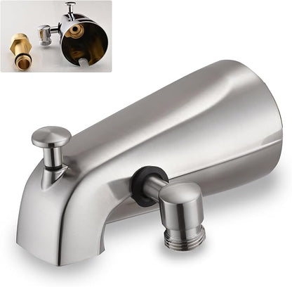 All Metal Tub Spout with Diverter Brushed Nickel, Fits Threaded 1/2" or 3/4" IPS, Tub Faucet with Shower Diverter by YASINU