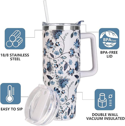 SYACOT 40 oz Tumbler with Handle and Straw Stainless Steel Insulated Tumbler Leak Proof Lid and Straw Lid Reusable Travel Mug Coffee Mug Cup Dishwasher Safe Keep Drinks Cold and Hot (Ceramics) - Image 4