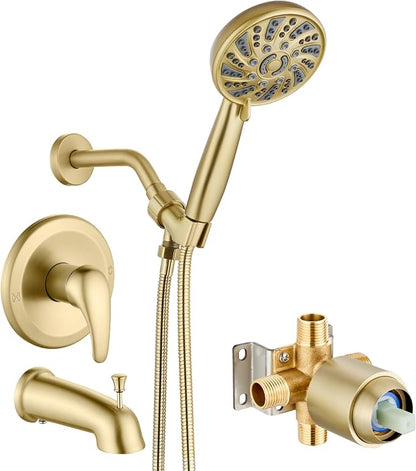 gotonovo Bathroom Shower Head Kit High Pressure Combo System Shower Faucet 6 Modes ABS Handheld Spray Shower Trim Kit Valve Included Shower Head and Handle Set Brushed Gold by HOME