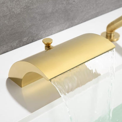 sumerain 3 Hole Roman Tub Faucet with Hand Shower, High Flow Single Handle Waterfall Bathtub Filler Brushed Gold Finish - Image 6