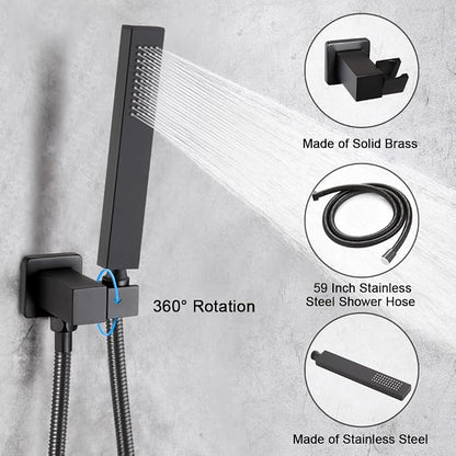 POP SANITARYWARE Matte Black Shower Faucet Set with Tub Spout Bathroom Rainfall 8 Inch Shower Head System with Handheld Single Handle Shower Trim Kit with Valve - Image 4