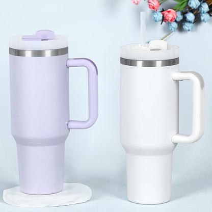 4 Pack 40 Oz Tumbler with Handle Bulk, Double Wall Vacuum Insulated Stainless Steel Tumbler with Lid and Straw, 40 oz cup with Silicone Spill Proof Stopper Set (Purple) - Image 2