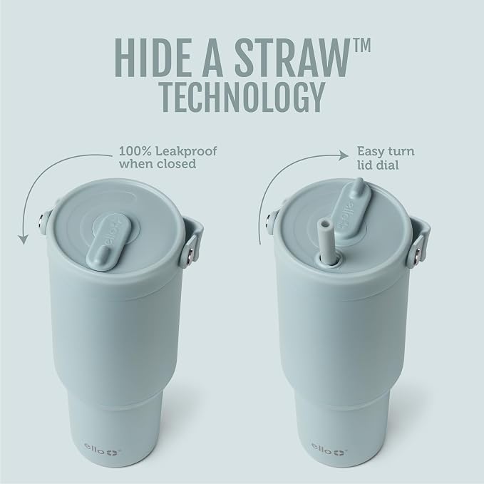 Ello Oasis Go+ 26oz Tumbler with Top Handle and Retracting Straw | Reusable Insulated Stainless Steel Cup, 100% Leakproof Water Bottle, 24 Hours Cold, Cup Holder Friendly For Travel | Salt Water - Image 2