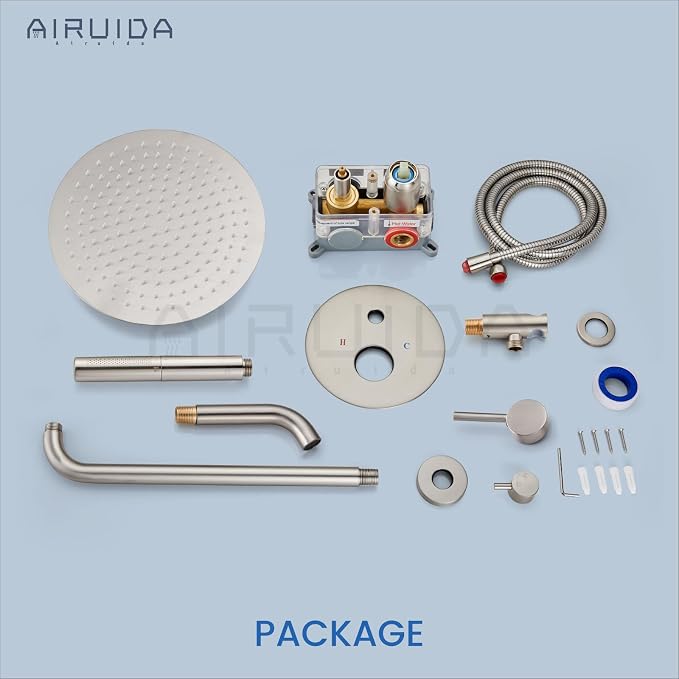 Airuida 3-Function Rain Shower System Set – Wall Mount Tub Shower Combo with Handheld Shower and Tub Spout,12 Inch Shower Head,Brushed Nickel - Image 9