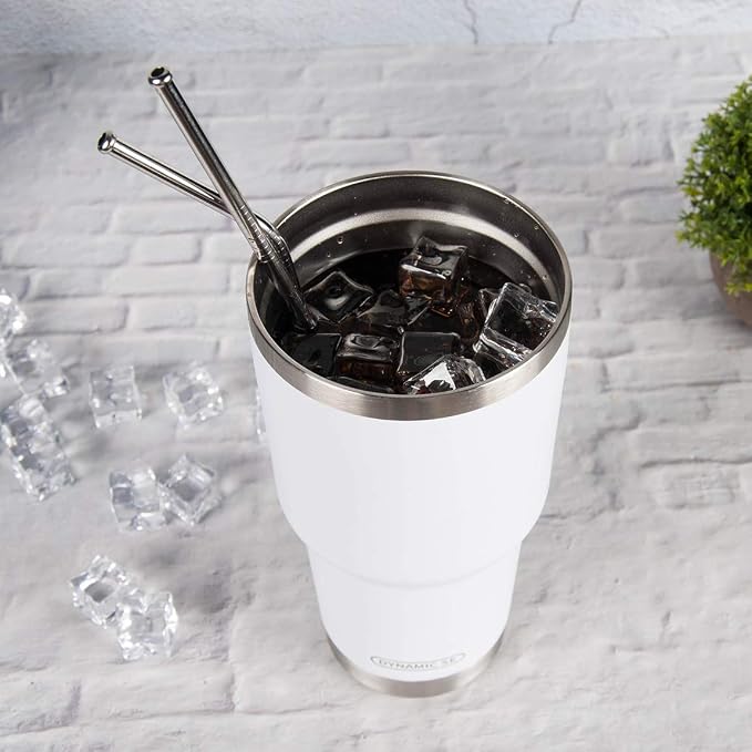 D·S 30oz White Tumbler Stainless Steel Double Wall Vacuum Insulated Mug with Straw and Lid, Cleaning Brush for Cold and Hot Beverages (30oz White) - Image 4