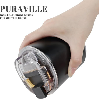 Puraville 2 Pack Insulated Tumblers with Lid, 10 oz Travel Coffee Mug Stainless Steel Vacuum Cup, Leak Proof Double Walled Coffee Tumbler for Iced and Hot Drinks, Black and Cream - Image 6