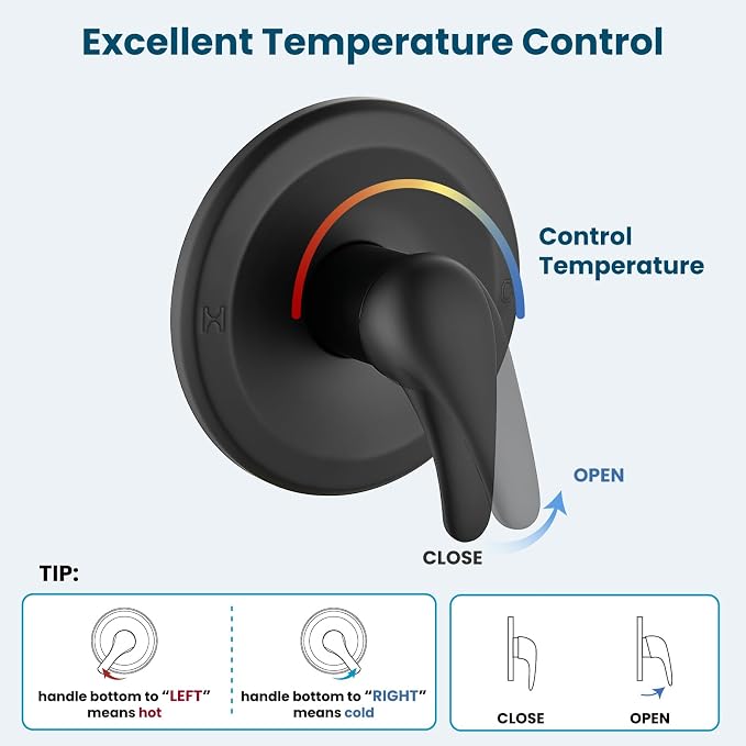 gotonovo Bathroom Shower Head Kit High Pressure Combo System Shower Faucet 6 Modes ABS Handheld Spray Shower Trim Kit Valve Included Shower Head and Handle Set Matte Black - Image 9