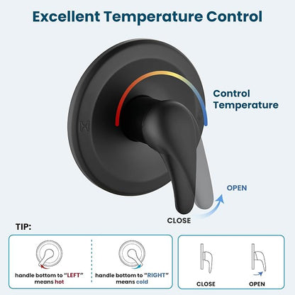 gotonovo Bathroom Shower Head Kit High Pressure Combo System Shower Faucet 6 Modes ABS Handheld Spray Shower Trim Kit Valve Included Shower Head and Handle Set Matte Black - Image 9