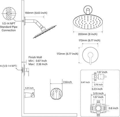 HUCKLE Tub Shower Faucet Set with Valve, 8-Inch Rainfall Shower Head and Bathtub Spout, Single-Handle Tub and Bathroom Trim Kit, Matte Black - Image 7