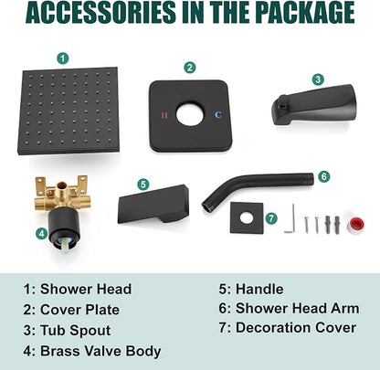 Heyalan Shower Faucet Set with Tub Spout, Bathtub and Shower Trim Kit with Valve, Single Handle Bathroom Shower Faucet Set 6 Inch Square Rainfall Shower Head,Matte Black - Image 9