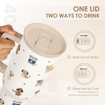 SANDJEST Dogs 40oz Tumbler with Handle and Straw, Insulated Stainless Steel Travel Coffee Mug for Women Girls Dog Lovers Dog Mom, Gift Idea for Birthday Christmas Mothers Day - Image 4