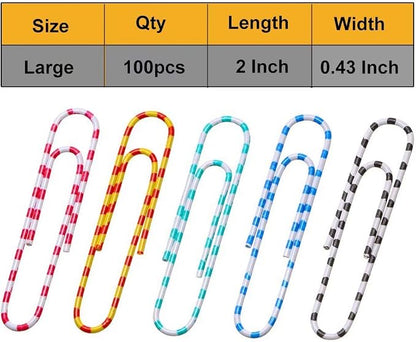 Vinaco Color Stripe Paper Clips, 100 Pack 2 Inch, Durable & Rust Resistant - Image 4
