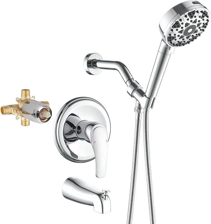 Chrome Polished Shower Faucet Set with Tub Spout, Handheld Shower Head and Trim Kit by SHAMANDA
