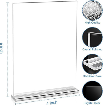 EHWINE 4 Pack Acrylic Sign Holders 4x6 Double-Sided Tabletop Display Stands - Image 2