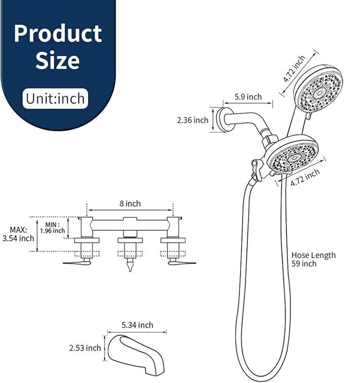 3 Handles Shower Faucet Set with Tub Spout Bathtub Shower Faucet Combo Set Shower System Complete Tub and Shower Trim Kit Brushed Gold Wall Mounted Shower Fixtures - Image 8