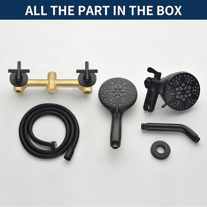 2 Handle Shower Faucet Shower System Complete 2 in 1 Shower Combo Set with Handheld Showerhead Shower Trim Kit Wall Mounted Shower Fixtures Matte Black - Image 6