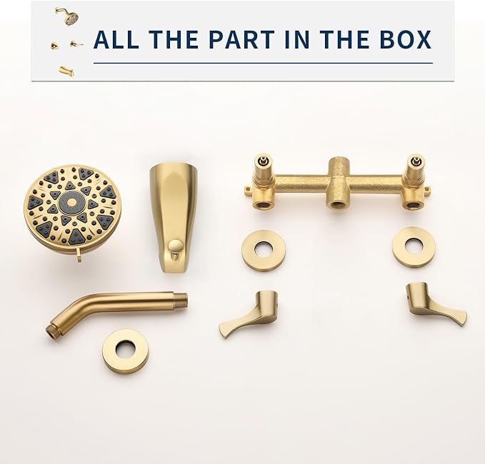 2 Handles Shower Faucet Set with Tub Spout Bathtub Shower Faucet Combo Set Shower System Complete Tub and Shower Trim Kit Wall Mounted Shower Fixtures Brushed Gold - Image 6