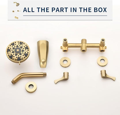 2 Handles Shower Faucet Set with Tub Spout Bathtub Shower Faucet Combo Set Shower System Complete Tub and Shower Trim Kit Wall Mounted Shower Fixtures Brushed Gold - Image 6