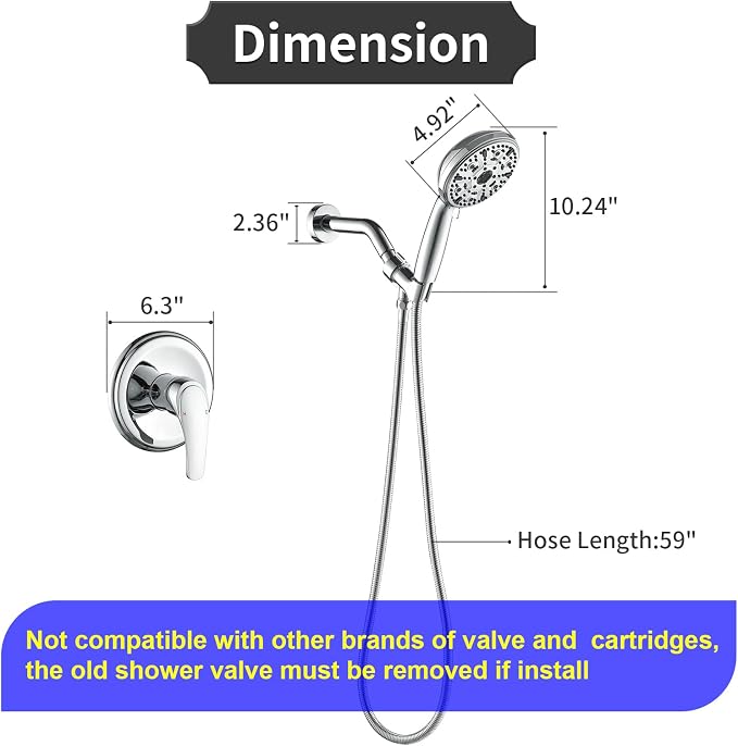 Single-Handle Shower Faucet Set Shower Kit with Valve Shower Trim Kit with 10 Spray Handheld Shower Head System Shower Valve and Trim Kit Chrome Shower Fixtures - 88065CP - Image 2