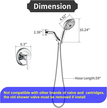Single-Handle Shower Faucet Set Shower Kit with Valve Shower Trim Kit with 10 Spray Handheld Shower Head System Shower Valve and Trim Kit Chrome Shower Fixtures - 88065CP - Image 2
