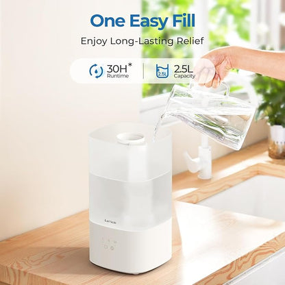 2.5L Humidifiers for Bedroom, Top Fill Cool Mist Humidifiers for Large Room, Easy to Fill & Clean, 30H Runtime, 28dB Quiet Air Humidifier for Plants, Baby Nursery with Night Light - Image 4