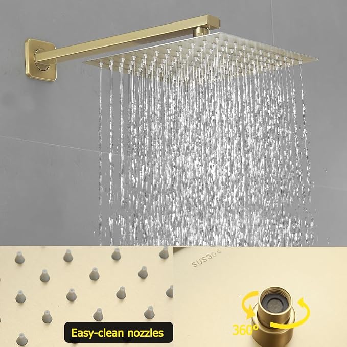 Brushed Gold Shower System with Tub Spout Wall Mounted Tub Shower Faucet Set for Bathroom with High Pressure 10" Rain Shower head and Handheld Shower Head Kit - Image 3
