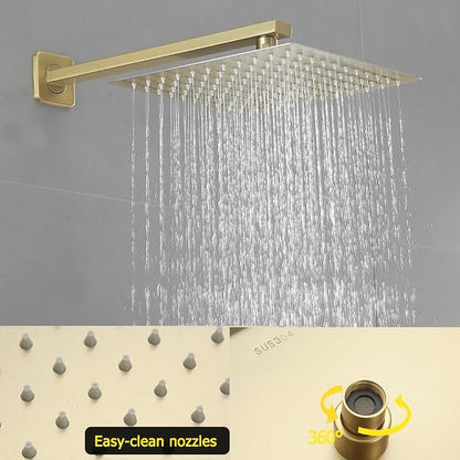Brushed Gold Shower System with Tub Spout Wall Mounted Tub Shower Faucet Set for Bathroom with High Pressure 10" Rain Shower head and Handheld Shower Head Kit - Image 3