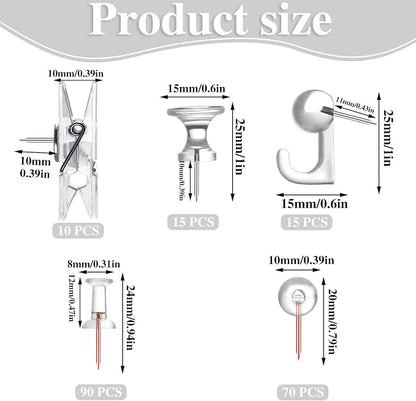 200 Pieces Push Pins Set, 5 Types Clear Thumb Tacks Push Pins - Image 2