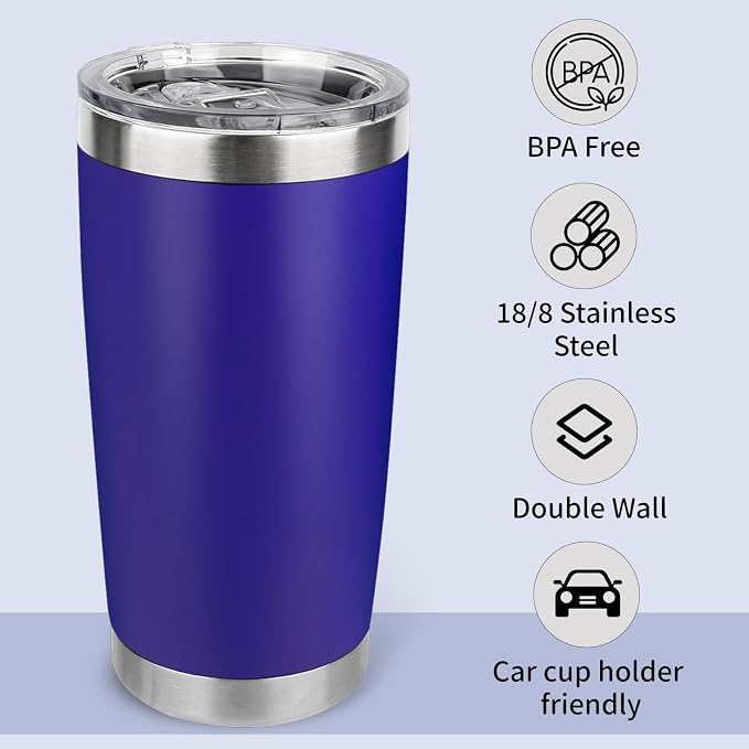 20oz Stainless Steel Tumbler with Lid, Travel Mug - Double Wall Vacuum Powder Coated Cup - Dark Blue, 1 Pack - Image 3