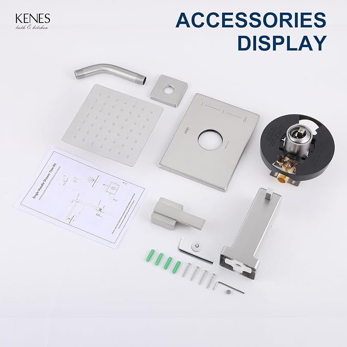 KENES Tub Shower Faucet Set Complete, Brushed Nickel Tub and Shower Trim Kit with 6-Inch Rain Shower Head, Square Shower System, KE-6025A (Shower Valve Included) - Image 9