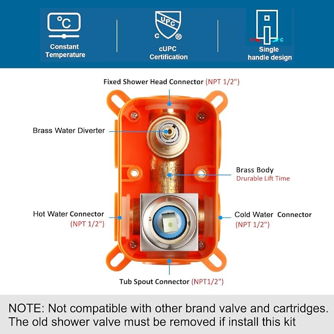 POP SANITARYWARE Shower Tub Faucet Set Brushed Nickel Bathroom Rain Shower System with Tub Spout Wall Mounted Rainfall 10 Inch Thickened Shower Head and Handle Set Include Shower Valve and Trim Kit - Image 7