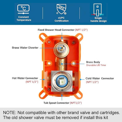 POP SANITARYWARE Shower Tub Faucet Set Brushed Nickel Bathroom Rain Shower System with Tub Spout Wall Mounted Rainfall 10 Inch Thickened Shower Head and Handle Set Include Shower Valve and Trim Kit - Image 7
