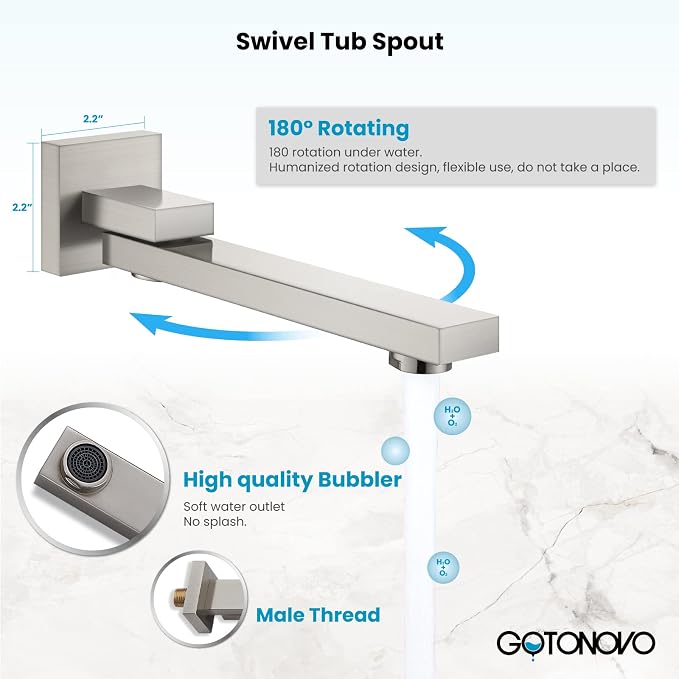 gotonovo Rainfall Tub Shower Faucet Set Bathroom Shower System with Tub Spout Wall Mount Square High Pressure Shower Fixtures with Handheld Sprayer Rough-In Valve 10'' Shower Head,Brushed Nickel - Image 5