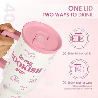SANDJEST Book Lovers 40oz Tumbler With Handle and Straw, in My Bookish Era Insulated Stainless Steel Travel Coffee Mug for Women Girls Bookworms, Gift Idea for Birthday Christmas Mothers Day - Image 4
