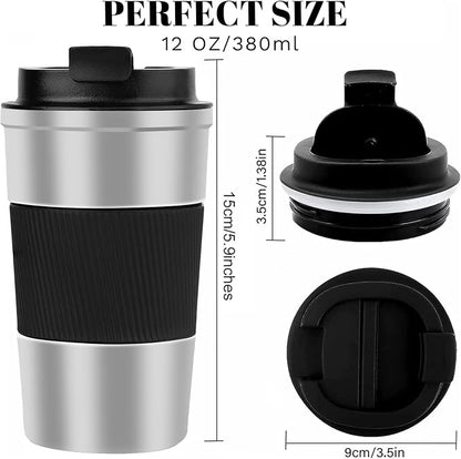YINBAOGE Insulated Travel Coffee Mug, Spill & Leak Proof, Portable To Go Camping Stainless Steel Coffee Tumbler, Reusable Thermal Coffee Cup with Lid for Hot & Cold Drinks(Silver black, 12 OZ) - Image 3