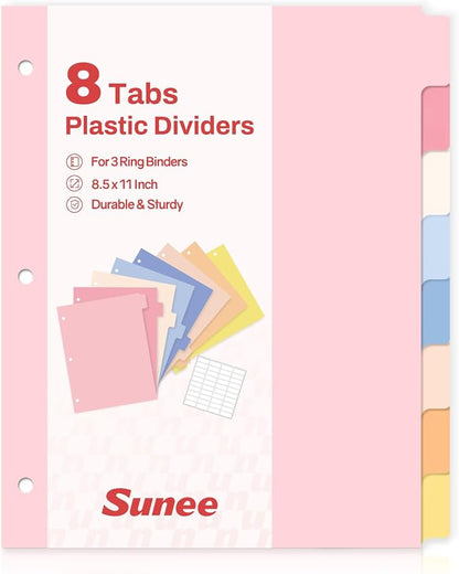 SUNEE 8 Tab Binder Dividers, Plastic Dividers by SUNEE