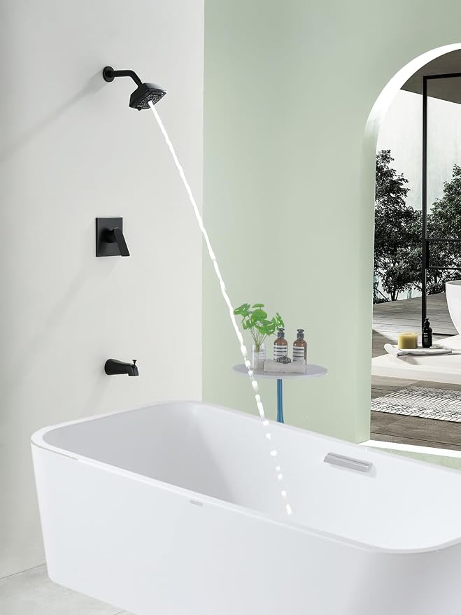 Black Shower Head and Handle Set 5 Inch Bathtub Faucet Shower Faucet with 6-Spray Shower Head Shower Valve Kit Modern Shower Set High-Pressure Shower Trim Kit - Image 8