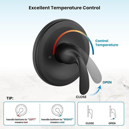 gotonovo Tub Shower Faucet Set,2 in 1 Dual Shower Head and Handle Set with Tub Spout Wall Mount Bathroom Shower Trim Kit with 3-way Water Diverter Valve Included Various Modes Matte Black - Image 8