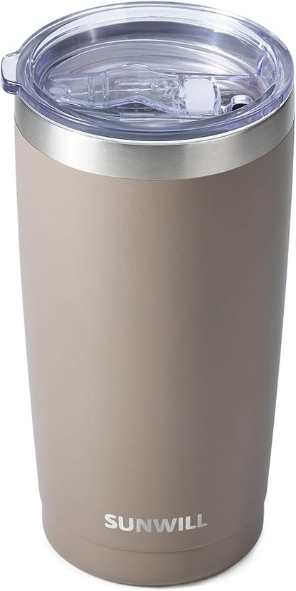 SUNWILL Travel Coffee Tumbler 20 oz, Insulated Mug with Lid, Stainless Steel Cup for Outdoor, Powder Coated Taupe by SUNWILL