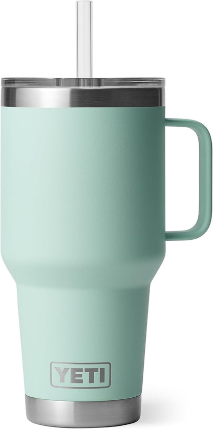 YETI Rambler 35 oz Tumbler with Handle and Straw Lid, Travel Mug Water Tumbler, Vacuum Insulated Cup with Handle, Stainless Steel, Seafoam by YETI