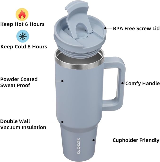 BJPKPK Tumbler With Handle And Straw 40oz Insulated Tumbler Cups With Lid Stainless Steel Travel Coffee Mug,Modern Blue - Image 2
