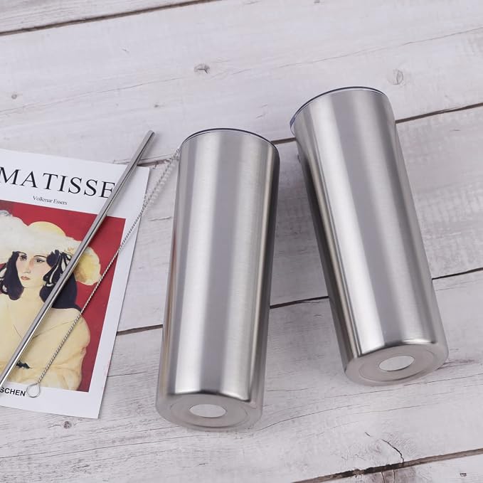 16 Pack 20 Oz Straight Skinny Tumblers,Individually Gift Boxed Stainless Steel Slim Skinny Tumbler Set Bulk, 20 Oz Insulated Slim Thin Travel Tumbler Cup for Diy, Silver - Image 5