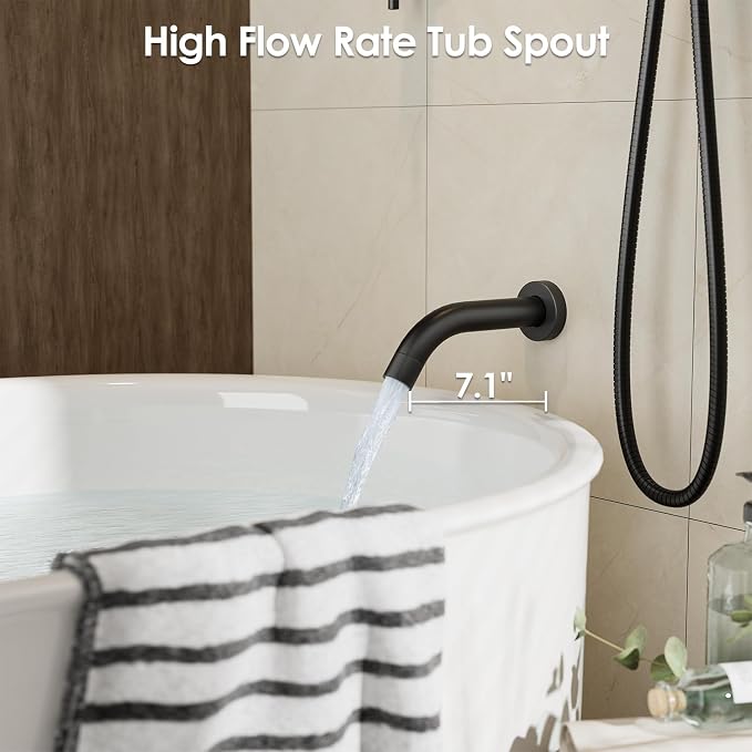 Gabrylly Black Shower System with Tub Spout, Bathtub Shower Faucets Set with 3-Way Shower Valve, High Pressure 10" Rain Shower head with Handheld Spray Combo, Wall Mounted Tub Shower Kit, Matte Black - Image 3