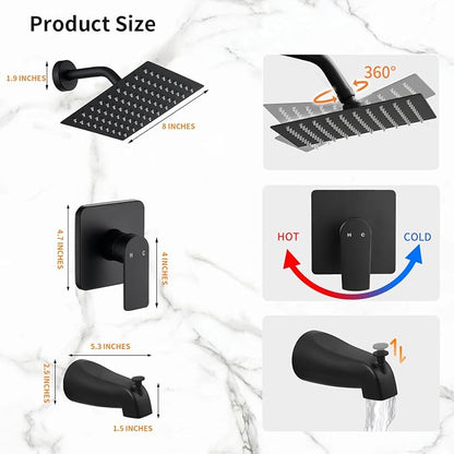 Black Tub Shower Faucet Set Complete with 8-Inch Rainfall Shower Head and Tub Spout Included Shower Valve Tub Shower Trim Kit Matte Black - Image 3