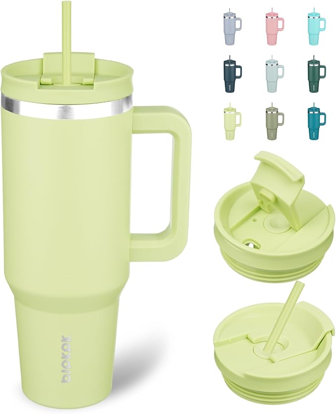 BJPKPK Tumbler With Handle 40 oz Stainless Steel Insulated Tumbler With Lid And Straw For Water Or Ice Coffee,Macaron Green by BJPKPK