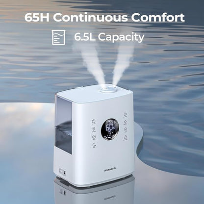 Homvana Humidifiers for Bedroom Large Room, 6.5L Top-Fill Warm & Cool 360° Rotatable Mist Ultrasonic Humidifier for Plants Baby Kids, Vaporizer (Distilled Sterilization) Essential Oil, Auto Sleep Mode - Image 6