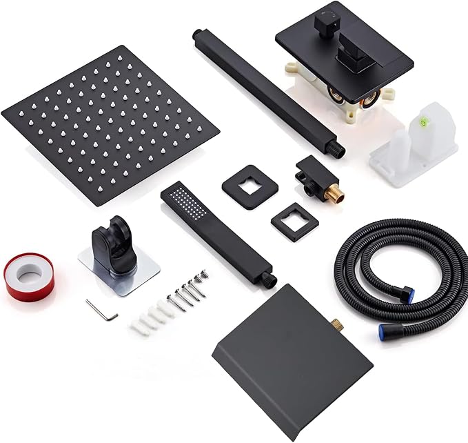 8 Inch Shower Faucet Set, Ceiling Mounted Rainfall Shower System with High Pressure Handheld Shower Head, Bathroom Mixer Shower Set Rough-in Valve and Trim Kit, Matte Black, with Tub Spout - Image 8
