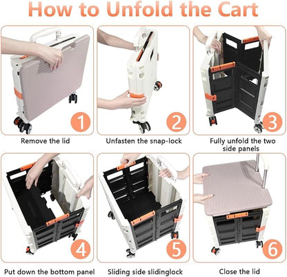 FELICON SELORSS Foldable Utility Cart Folding Portable Rolling Crate-White | - Image 4