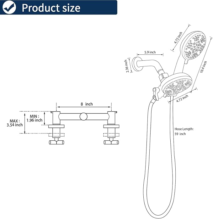 2 Handle Shower Faucet Shower System Complete 2 in 1 Shower Combo Set with Handheld Showerhead Shower Trim Kit Wall Mounted Shower Fixtures Chrome Polished - Image 7
